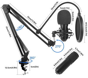 Microphone à condensateur professionnel BM800 avec carte son V8X, bras articulé antichoc et filtre anti-pop pour studio, <span class=keywords><strong>streaming</strong></span> et karaoké - Product Image 2