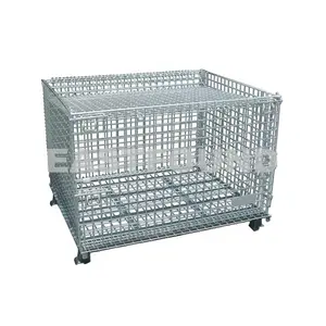 Welding Steel Wire Mesh Container Box Metal Cage Storage Bin with Forklift Pocket