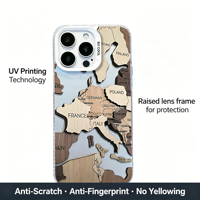 Coque de téléphone en TPU transparente à motif géographique en blocs de puzzle en bois, esthétique rétro de voyage pour iPhone 17 16 15 14 13 Pro Max