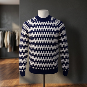 Pull en tricot géométrique bleu et blanc pour homme, manches longues, vêtements d'hiver - Product Image 4