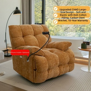 Fauteuil à bascule moderne en chenille jaune, surdimensionné, extensible, avec port de charge USB, massage électrique doux, pour adultes, en tissu et métal, écologique - Product Image 3