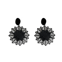 Anting-anting Drop bunga hitam elegan Vintage mode anting-anting bunga hitam gaya Mori berlebihan Korea Selatan anting-anting etnik