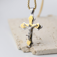 Pendentif Croix de Jésus en Acier Inoxydable, Bijou Chrétien Tendance, Plaqué Or PVD, Crucifix, Collier Pendentif pour Homme, Cadeau de Remise de Diplôme