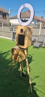 Cabina de Fotos de Roble de Doble Cara con Soporte para Impresora, Carcasa Retro para Cabina de Fotos DSLR para Bodas, Fiestas y Eventos