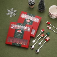 Ensemble de couverts de Noël en acier inoxydable 6 pièces, cuillères et fourchettes dorées et argentées, manche à motif de Noël, coffret cadeau, pour table de fêtes, vente en gros