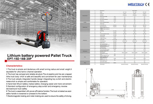 Chariot élévateur électrique de transpalette de 1.5 tonnes Capacité de 3300lbs Chargeur rapide Batterie au lithium Moteur à courant alternatif Pneu solide Utilisation en intérieur - Product Image 5