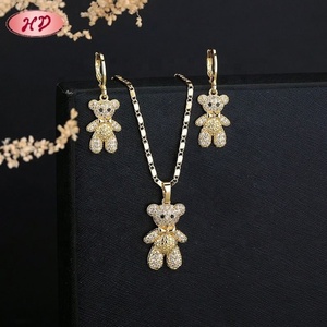 Elegant 18K Laminated Gold Plated Brass Zircon Bear Earrings Necklaces <b>Set</b> Perfect Wedding <b>Gift</b> for <b>Women</b> for Parties - Product Image 3