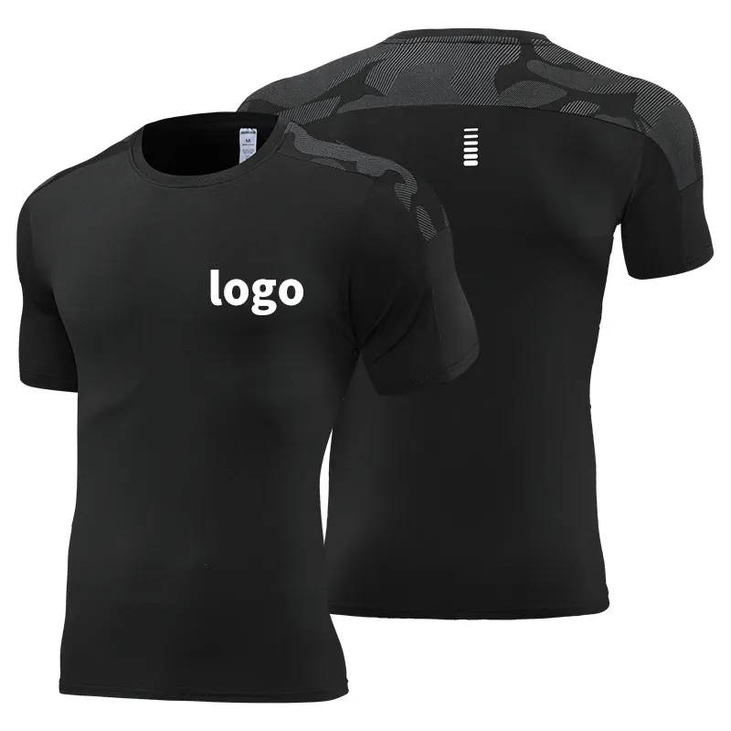 Camiseta esportiva masculina de secagem rápida para corrida, camiseta preta com estampa personalizada para academia, 100% poliéster, casual 237