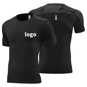 卸売メンズクイックドライスポーツランニングTシャツカスタムプリントブラックTシャツジム通気性100% ポリエステルカジュアルTシャツ237