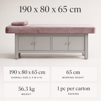 Schönheitssalon-Massageliege mit Stauraum, Rosé-Velours-Polsterung und anhebbarer Rückenlehne
