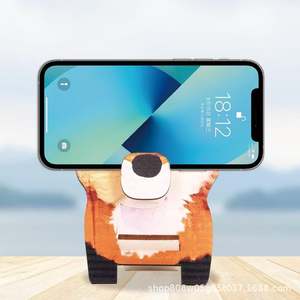Wooden Cartoon Phone Holder <b>Desk</b> Rotatable Base <b>Retro</b> Color Cute Puppy Design Solid Wood Mobile Stand - Product Image 3
