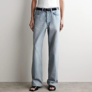 Jean Femme Low Rise Jambe Droite Bleu Glacé Délavé Wash Ample Loose <span class=keywords><strong>Denim</strong></span> Pantalon Y2K Minimaliste Esthétique - Product Image 1