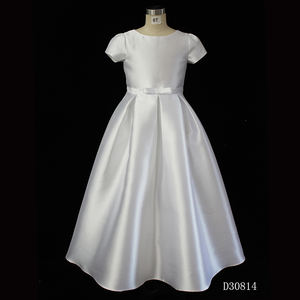 Vestido <span class=keywords><strong>de</strong></span> Niña <span class=keywords><strong>de</strong></span> las Flores D30814, Blanco Liso, Simple, con Mangas Abullonadas Pequeñas, Vestido <span class=keywords><strong>de</strong></span> Comunión para Banquete <span class=keywords><strong>de</strong></span> Boda - Product Image 3