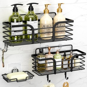 Estante de Baño de 3 Niveles, Montado en la Pared, de Acero Negro, para Artículos de Cuidado Personal - Product Image 2