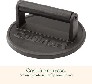 Prensa para Hamburguesas de Hierro Fundido Cuisinart de 6.5 Pulgadas, Resistente, Fácil de Limpiar, Herramienta para Asar Carne con Borde Plano, Hamburguesas Crujientes, Barbacoa, Fiestas al Aire Libre - Product Image 3