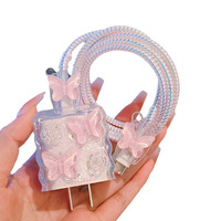 Protecteur de Chargeur de Téléphone en Gros 18W 20W Kawaii Mignon Cartoon 3D Papillon Rose à Colle Coulée