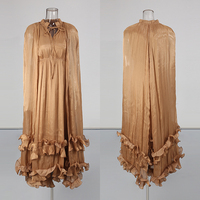 Robe longue élégante blanche à volants et manches cape pour femme, col montant sans manches, texture mousseline, pour soirée, mariage, fête, vente en gros ODM