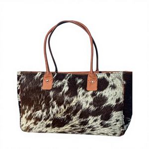 Bolso Tote Clásico de Cuero Genuino con Pelo, Bolso de Mano de Moda para Mujer con Cierre de Cremallera Bordado, Diseño Portátil LHTB-0078 - Product Image 1
