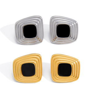 Geometric <b>Stud</b> <b>Earrings</b> Black Stainless Steel Everyday Wear <b>Fine</b> Jewelry - Product Image 5