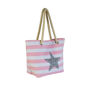 Style Striped Pattern lady's <b>Tote</b> <b>Bags</b> <b>Women</b> Summer Canvas <b>Tote</b> Beach <b>Bags</b> with Cotton Rope Handles - Product Image 4