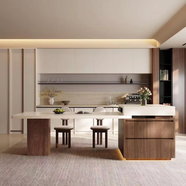 Modern Modular Kitchen Cabinet with Eco-Friendly Design and Solid Wood Construction for Residential and Apartment Use