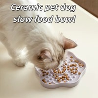 Mangkuk Keramik Bentuk Bunga untuk Anjing Ramah Lingkungan Pola Solid Aman untuk Microwave dan Mesin Cuci Piring Tahan Air untuk Perjalanan