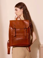 Dropshipping Sac à dos en cuir véritable Sac à dos pour ordinateur de style collège en cuir de vachette résistant à l'abrasion Capacité de 14 pouces Grand volume