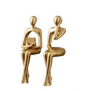 Golden Abstract Human Figurine Sculpture Set Tabletop Decor Minimalist <b>Resin</b> Artistic Statues for Living Room Home Office - Product Image 1