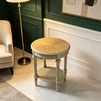 Console antique en bois massif de style français avec plateau en marbre, table ronde rustique pour salon, table d'appoint et de fin de canapé pour la décoration intérieure