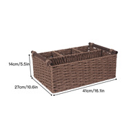 Panier de rangement rustique à 4 compartiments, tissé à la main, design minimaliste, poignées en bois rouge, organisateur divisé pour la maison et la cuisine