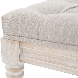 TOSEE français style vintage lin tissu caoutchouc bois pieds capitonné siège avec boutons salon pouf banc - Product Image 6