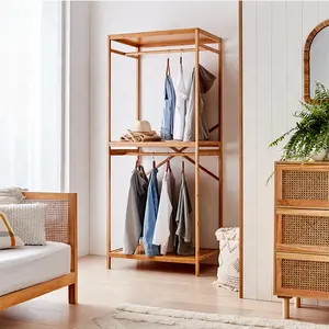 Daily Life Living Room Bamboo Clothes Coat Rack Garment Rack With Shelves And Clothes Rails_BSCI Factory