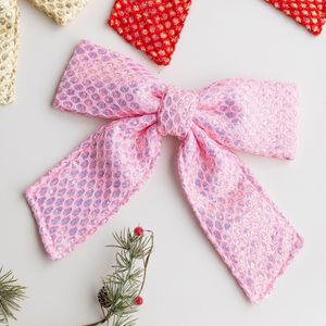 New Christmas Gold Glitter <b>Sequin</b> Bow Pendant <b>Red</b> and Pink Cloth Tree Ornaments and Accessories European & American Style - Product Image 3