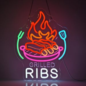 Grilled Ribs Letreros Neon LED indoor hanging ambient light shop <b>sign</b> wall decoration light entrance indicator light Customized - Product Image 1
