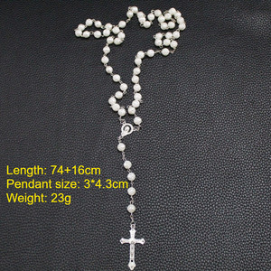 [Gorgeousxx] Collares Largos con Cuentas de Perlas de Rosa Únicas, Colgante de Cruz, Joyería Religiosa para Bautizo y Oración - Product Image 3