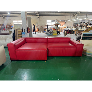 Disen Modern Red Genuine Leather Living Room <b>Sofa</b> Classic <b>Large</b> Chaise <b>Sofa</b> High Density Sponge Solid Wood Support Customized - Product Image 1