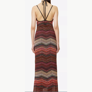 Vestido Maxi a Rayas con Bloques de Color y Espalda Descubierta para Mujer |   Vestido Largo con Tirantes Finos para Fiestas en la Playa, Clubes y Galas - Product Image 4