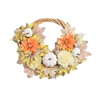 Guirlande de porte artificielle écologique de 50 cm pour Halloween, Pâques et Thanksgiving avec des fleurs décoratives et un design de citrouille