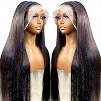 Rambut Manusia Remy Vietnam Lurus Panjang dengan Lace Front untuk Wig, Warna Hitam Alami, Poni, Stok Siap Kirim, Grosir Pabrik untuk Wanita