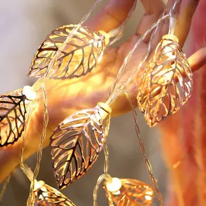 Low price Metal Rose gold Leaf Fairy String Lights 10 20 LED 2 3 m battery operated for Garland Wedding Boho Decor