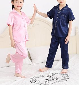 Groothandel Productie Korte Mouwen en Lange Broeken Zijden Satijnen Pyjama Set voor Kinderen - Product Image 5