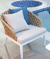 Conjunto de Sofá de Cuerda Sintética para Jardín, Patio o Terraza, Estilo Moderno de Mediados de Siglo, Cuatro Plazas, Mesa de Centro, Personalizable, para Exteriores
