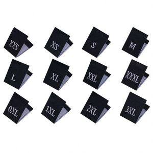 Étiquettes de taille noires personnalisées en gros pour vêtements, étiquettes tissées pour vêtements, étiquettes de taille pliées au centre - Product Image 1