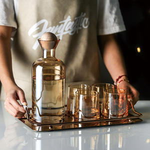 Juego de botella y taza de agua fría de gran capacidad para el hogar, botella de agua de vidrio transparente de diseño nórdico creativo - Product Image 4