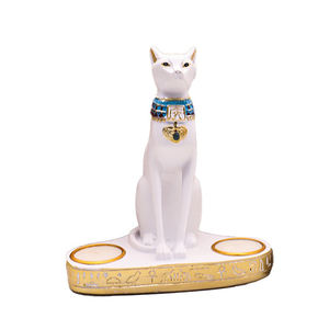 Portavelas de gato egipcio blanco de estilo de arte popular exótico, artesanías de resina, luz de té giratoria, modelo escultural, adornos, otras velas - Product Image 1