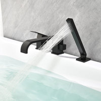 Robinet de bain à montage sur pont avec bec cascade carré arqué et douchette à levier plat à tige carrée pour baignoire
