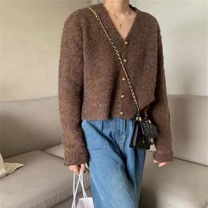 Tops de malha feminino personalizado Soft cor sólida single-breasted v pescoço solto camisola de malha mulheres camisola <span class=keywords><strong>fuzzy</strong></span> cardigan - Product Image 3