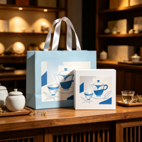 Sac en papier d'art de luxe de haute qualité avec poignée en ruban, emballage de boîte cadeau en carton, boîte à thé haut de gamme, logo personnalisé, image de marque d'entreprise
