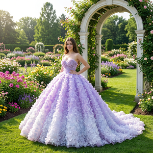 ชุดเดรสงานปาร์ตี้สีม่วงหรูหราประดับเลื่อมลายดอกไม้ รุ่น Dy6902-Y สำหรับงาน Quinceanera ตกแต่งด้วยลูกไม้ประดับด้วยลูกปัด ชายกระโปรงยาวลากพื้น - Product Image 1