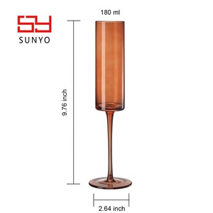 Set Of 6 6 OZ Textured Mouth Blown Best Selling Long Stemmed Holiday Brown Colorful Edge Luxury <strong>Champagne</strong> <strong>Flute</strong> Glasses - Product Image 4